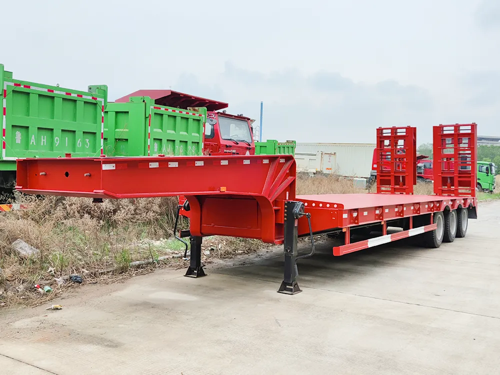 3 Axle-Red - Double-section Frame Type Hydraulic Ramp - Lowbed Semi-trailer-1