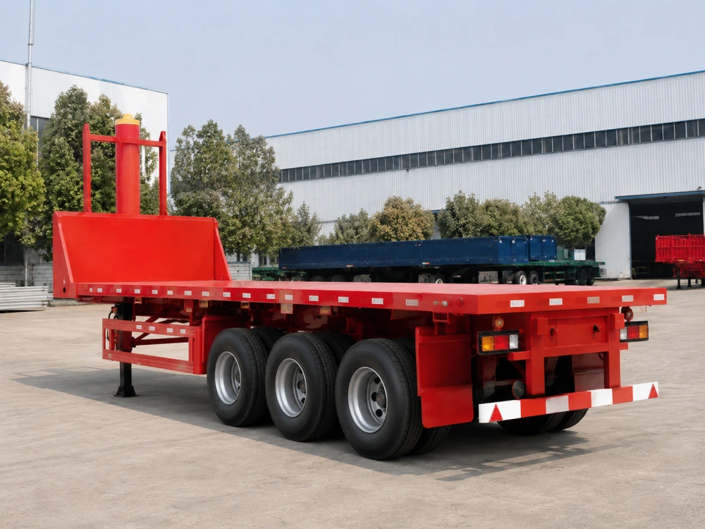 3 eixos laranja com aparador Elevação hidráulica Semirreboque Flatbed 1