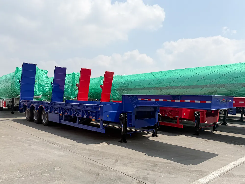 3 Axle Blue Lowbed Semi Trailer