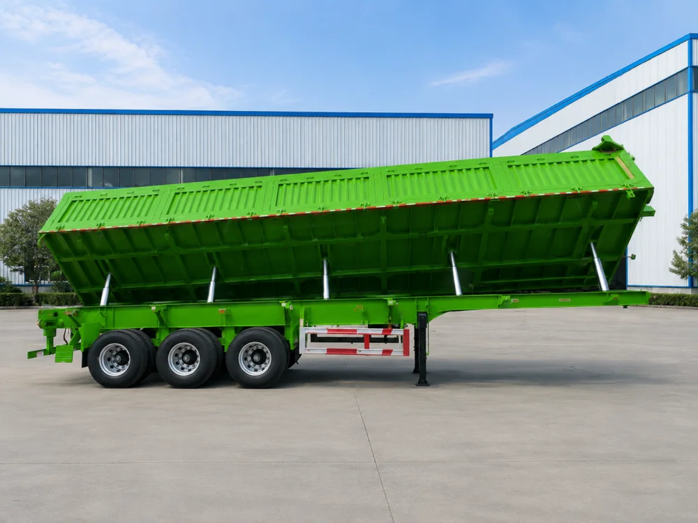 3 axle green side dump semi trailer 2